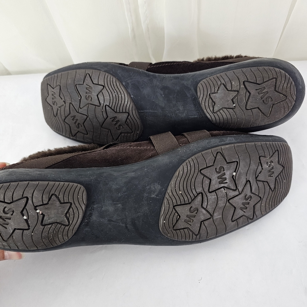 Stuart Weitzman Chocolate Brown Fur-Lined Oxford Low Top Moccasin Bootie 10.5 - Picture 8 of 9